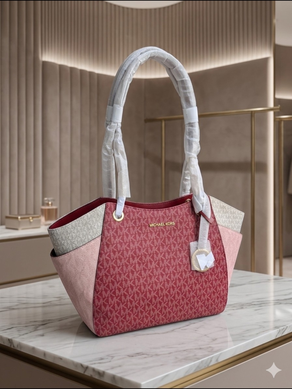 Michael Kors Jet Set Travel Lg Chain Shoulder Tote Cherry Multi (NWT)